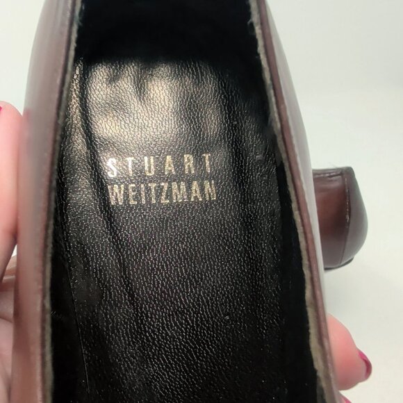 Stuart Weitzman Oxford Heels Shoes 5.5 Brown Square Toe - Picture 8 of 11